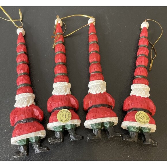 Ganz Resin Santas Christmas Ornaments Long Spiral Hat‎ Wood Style Set Of 4 - Picture 2 of 4